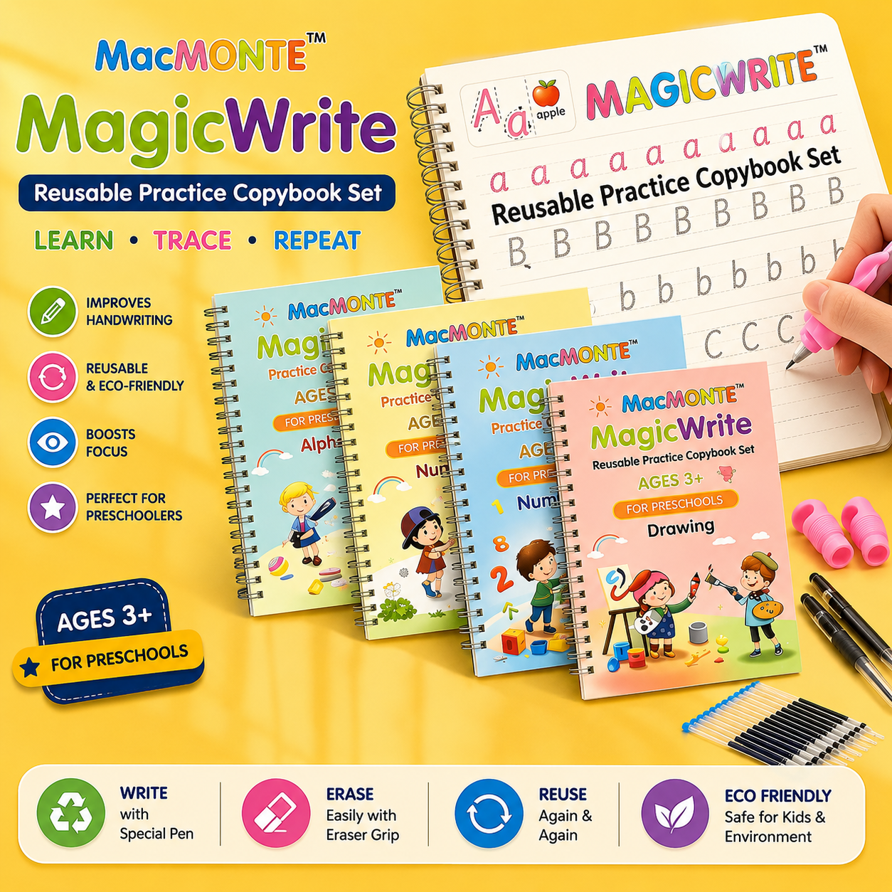 Magic Practice Book For Kids [ 4 IN ONE ]
