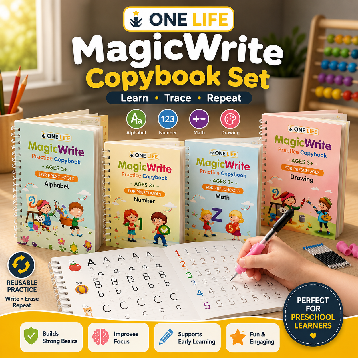 Magic Practice Book For Kids [ 4 IN ONE ]
